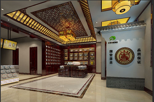 玉门古朴典雅的中式茶叶店大堂设计效果图